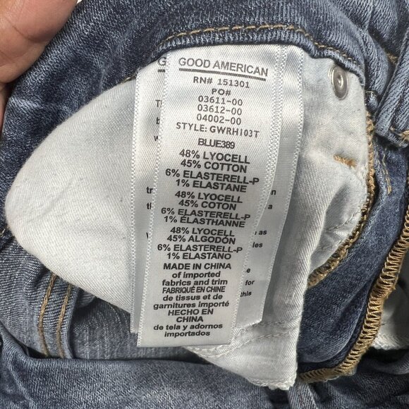 Good American Jeans 2/26 Good Waist Denim Blue Stretch Distressed Raw Hem Skinny - Picture 7 of 12